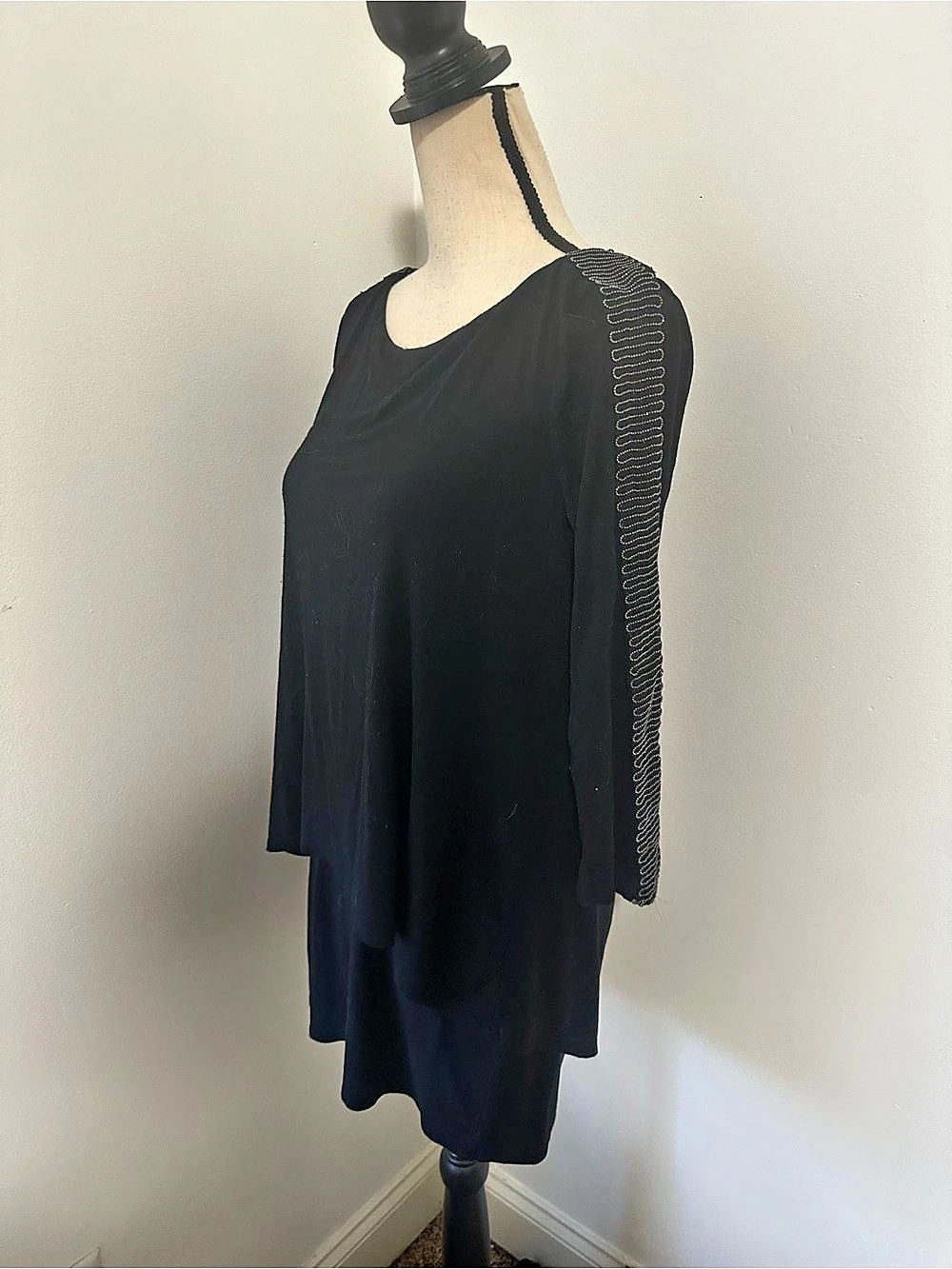 White House Black Market Black Embellished Sleeve Blouse Size Small Like New
